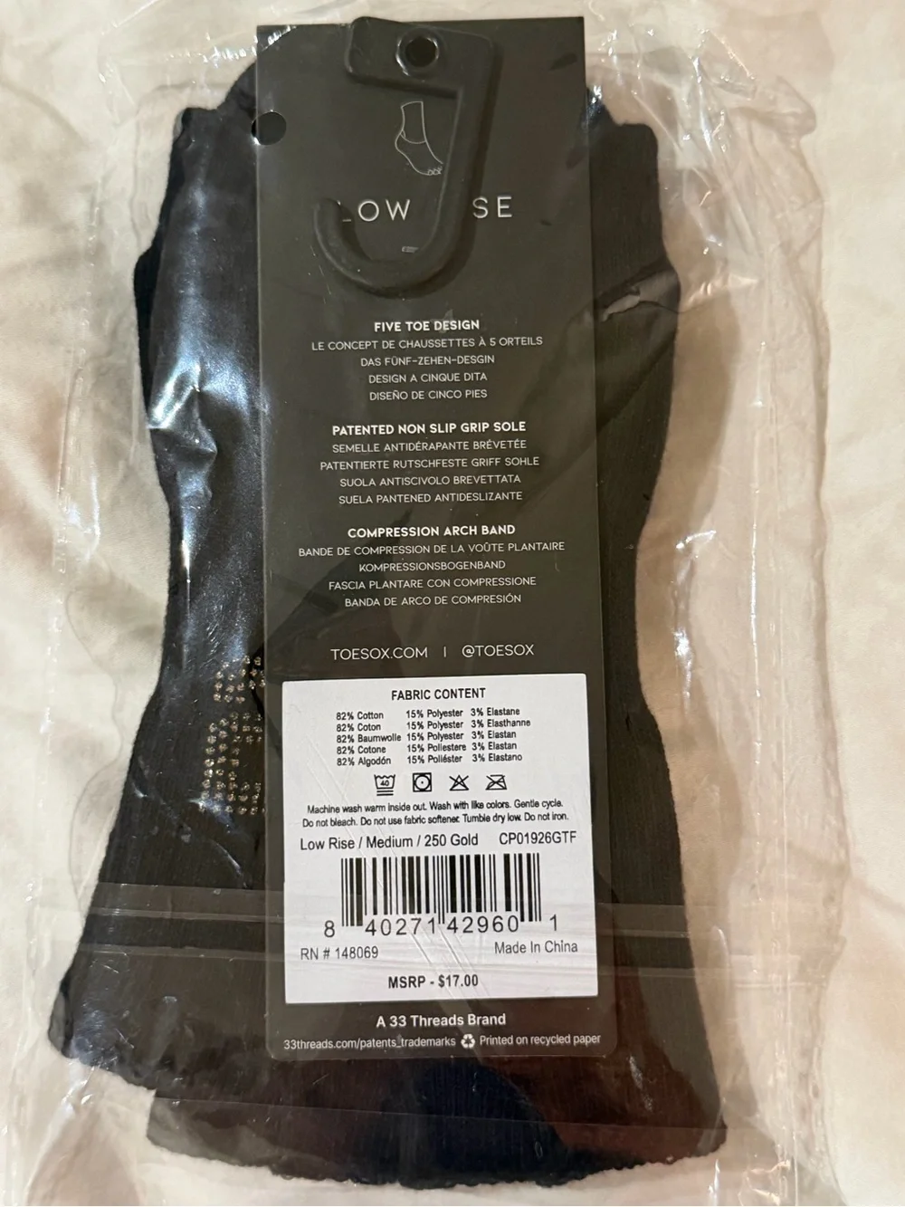 toesox Low Rise Half-Toe Grip Socks in Black with Rhinestone 250 Club Pilates